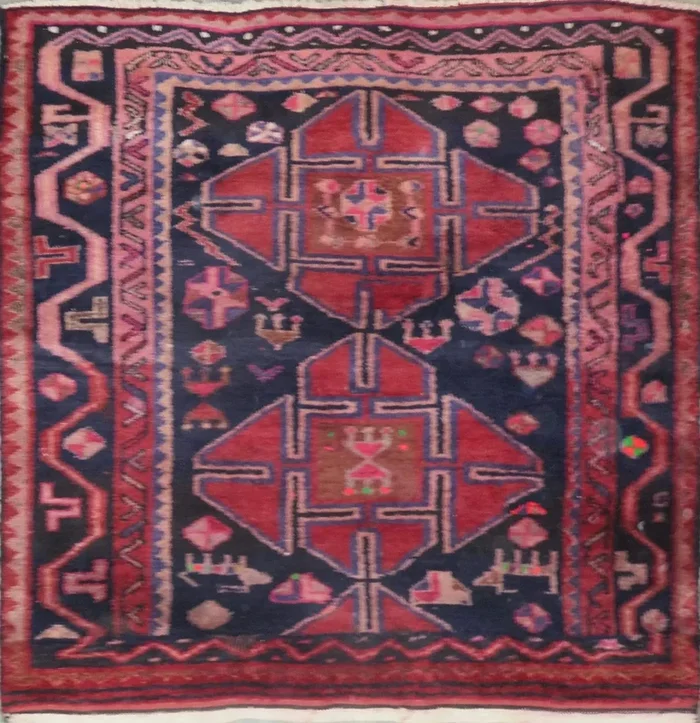 One Of The Kind Hand-Knotted Persian Wool Rug _ Luxurious Vintage Design, 4’9″ x 4’8″, Artisan Crafted