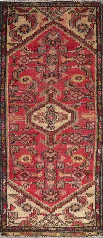 One Of The Kind Hand-Knotted Persian Wool Rug _ Luxurious Vintage Design, 5’2″ x 1’10”, Artisan Crafted
