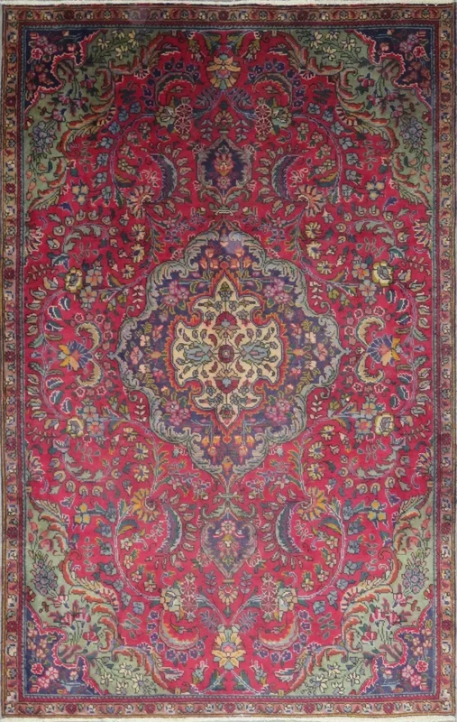 One Of The Kind Hand-Knotted Persian Wool Rug _ Luxurious Vintage Design, 7’9″ x 5’1″, Artisan Crafted