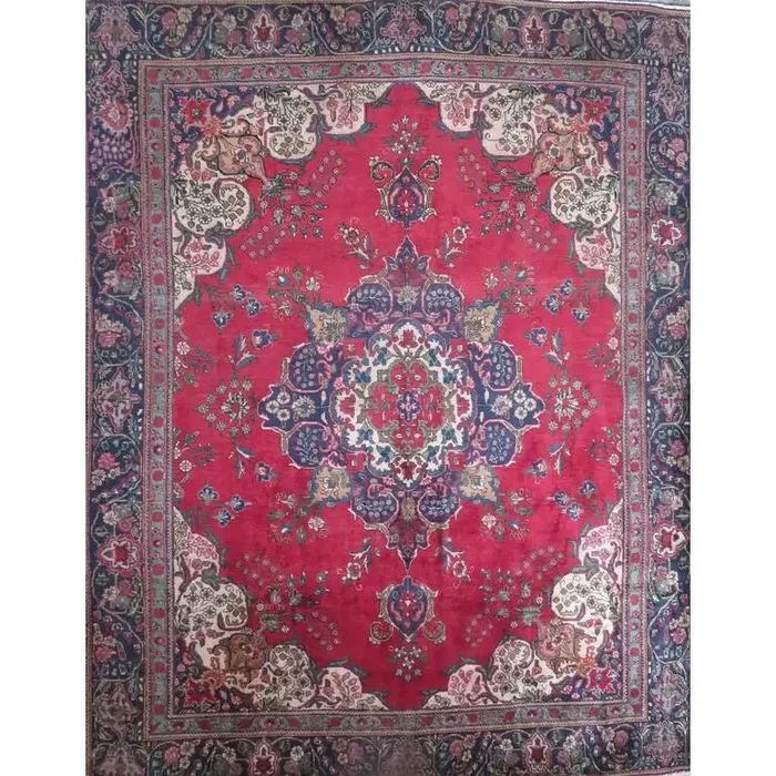 One Of The Kind Hand-Knotted Persian Wool Rug _ Luxurious Vintage Design, 8’5″ x 6’9″, Artisan Crafted
