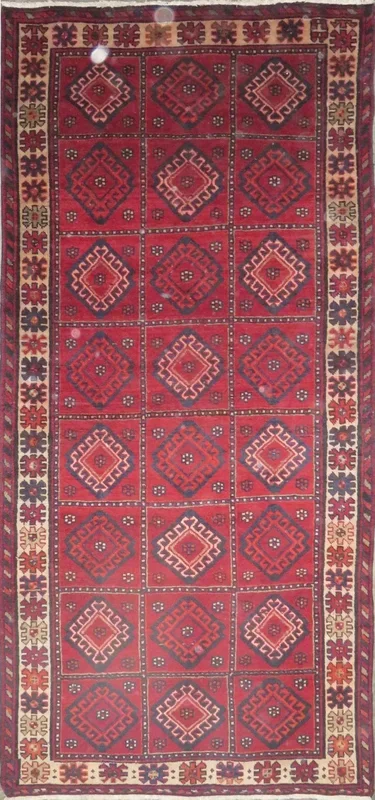 One Of The Kind Hand-Knotted Persian Wool Rug _ Luxurious Vintage Design, 9’7″ x 4’4″, Artisan Crafted