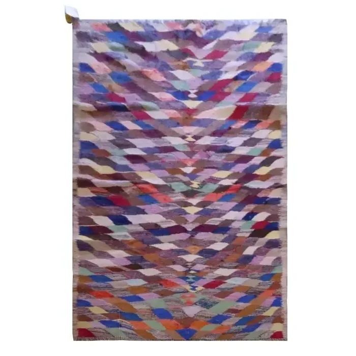 One Of The Kind Sanandaj Vintage Authentic Hand-Knotted Kilim 7’4″ X 3’7″