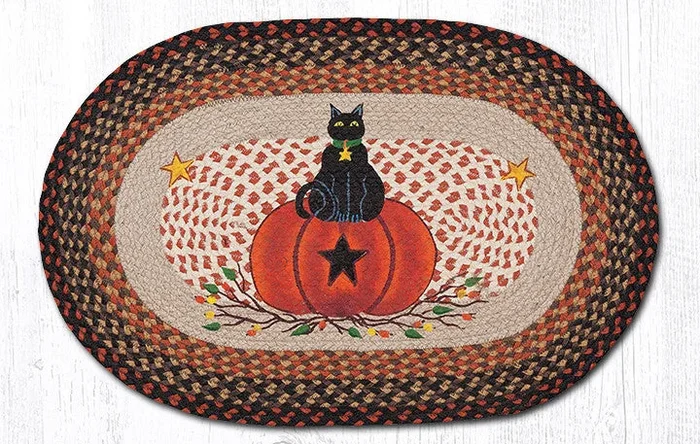 OP-222 Black Cat Pumpkin Oval Rug
