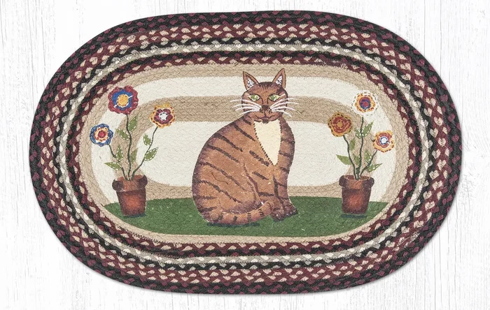 OP-344 Folk Art Cat Oval Rug