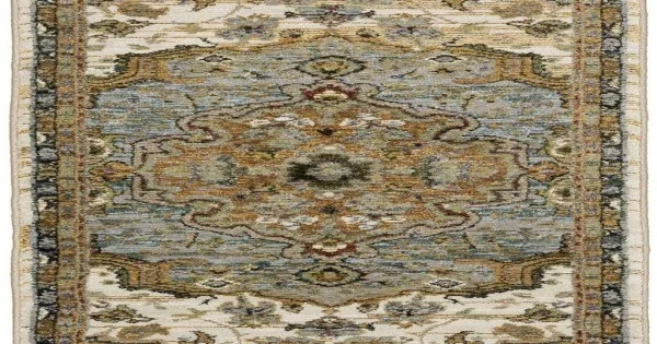 Oriental Weavers Andorra 2451B Ivory/ Blue 2 Ft. 6 In. X 12 Ft. Runner Rug