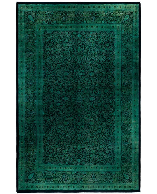 Overdyed One-of-a-Kind Wool Green Area Rug 12′ 0″ x 18′ 7″