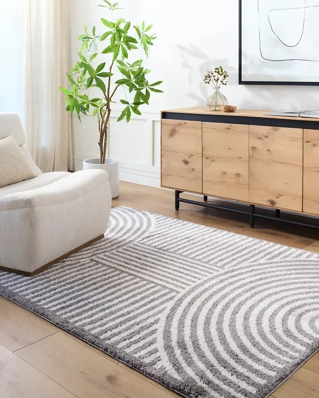 PAULINE Machine Washable Modern Shaggy Charcoal Rug