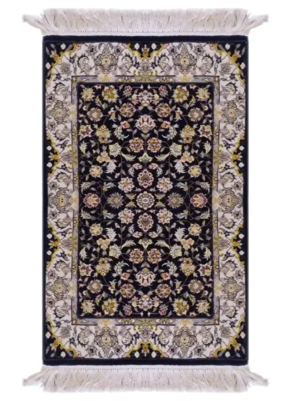 Persian Traditional Hand-Knotted Rug Made With Natural Wool & Cotton Color Black/Ivory 3′ X 2′ Pan420