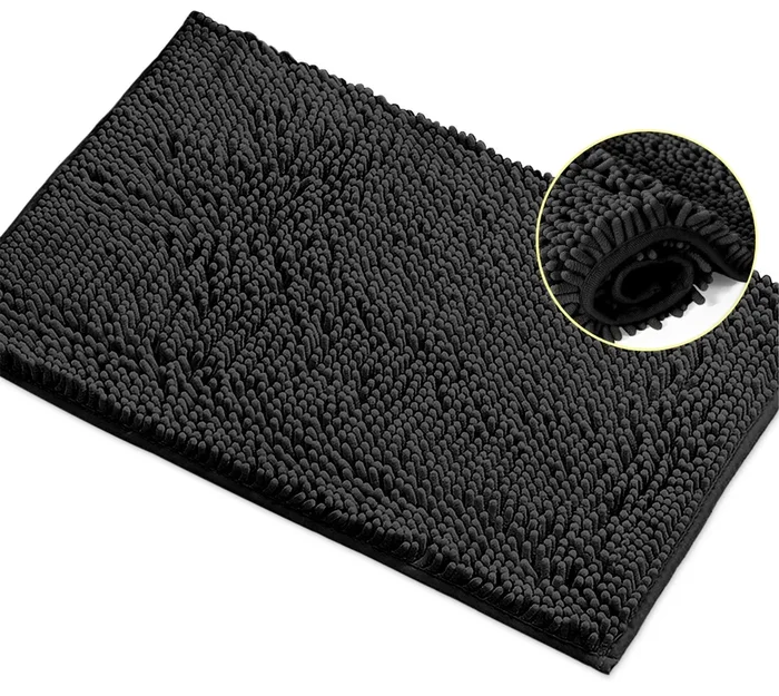 Rectangle Microfiber Bathroom Rug, 15×23 inch, Black