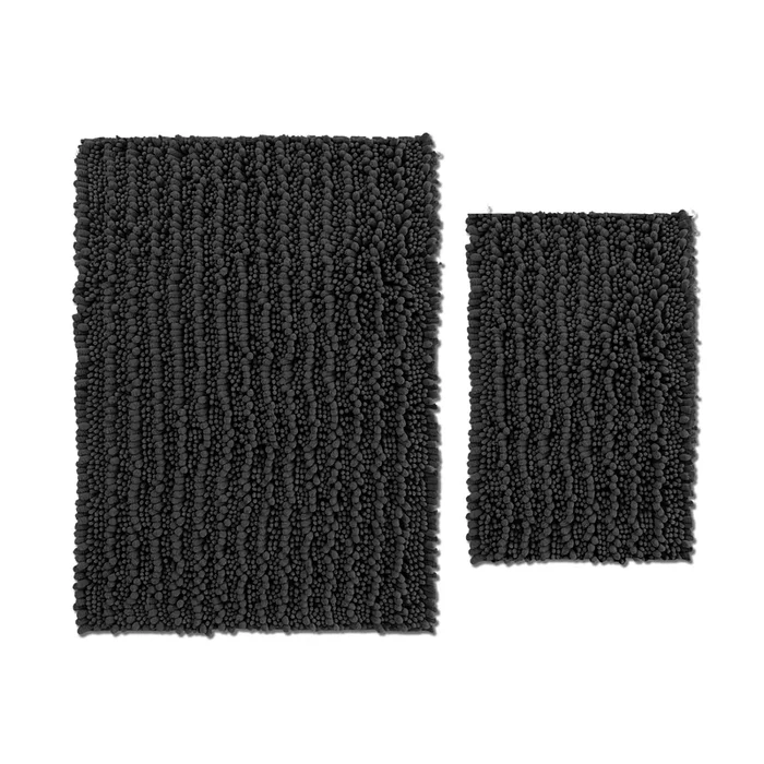 Rectangular 2 Piece Bath Rug Set, 15×23 + 24×36 inch, Black