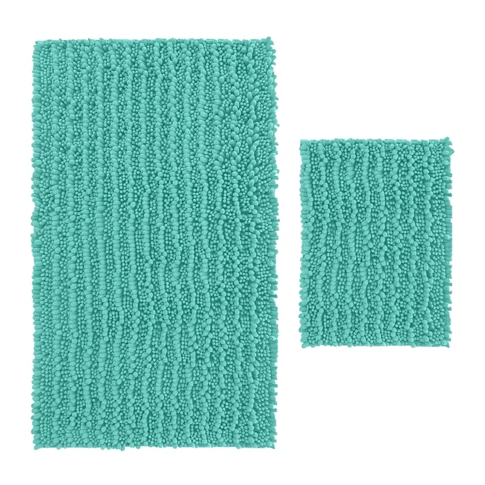 Rectangular 2 Piece Bath Rug Set, 15×23 + 27×47 inch, Turquoise