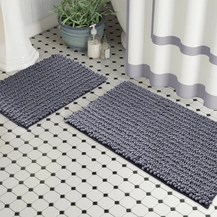 Rectangular 2 Piece Bath Rug Set | 20×30 + 15×23 inch | Dark Grey