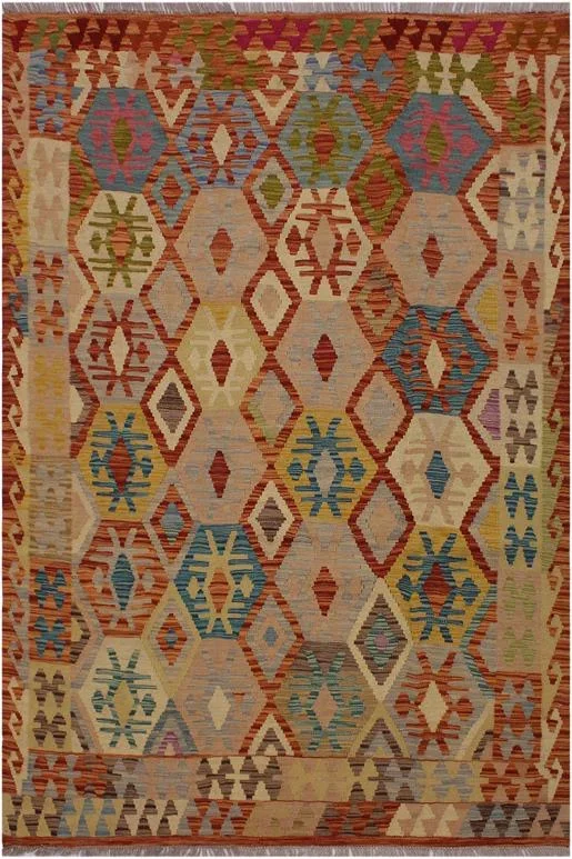 Retro Turkish Kilim Brittney Hand-Woven Wool Rug – 5’1” x 6’8”