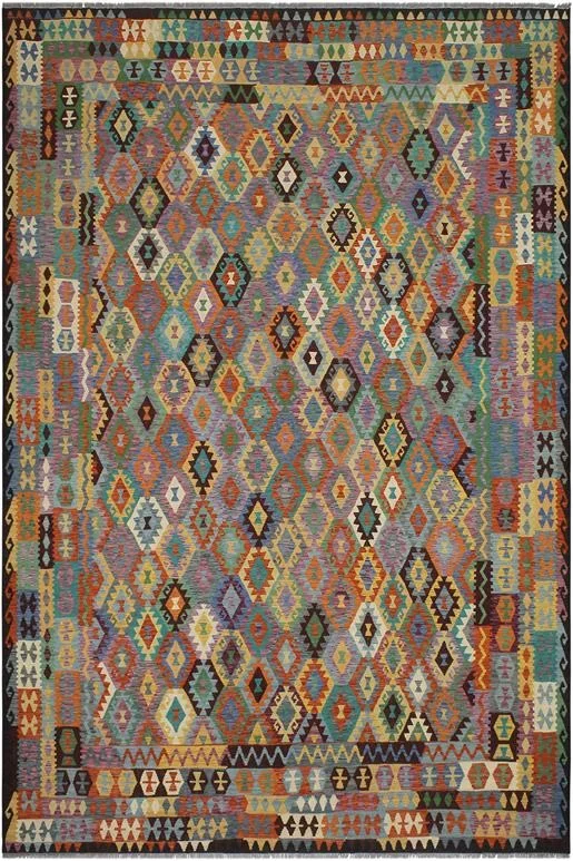 Retro Turkish Kilim Deloras Hand-Woven Wool Rug – 10’2” x 12’8”