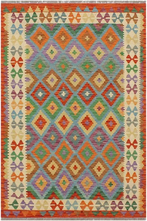 Retro Turkish Kilim Jammie Hand-Woven Wool Rug – 3’4” x 4’10”