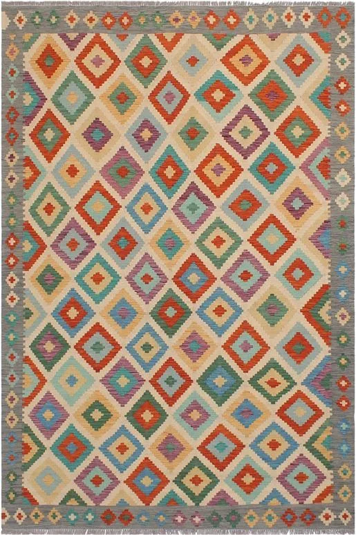 Retro Turkish Kilim Luanne Hand-Woven Wool Rug – 5’7” x 7’11”