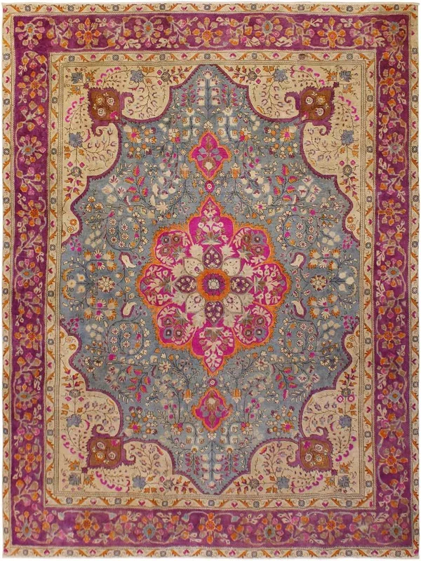 Retro Vintage Charita Gray/Purple Wool Rug – 9’6” x 12’2”