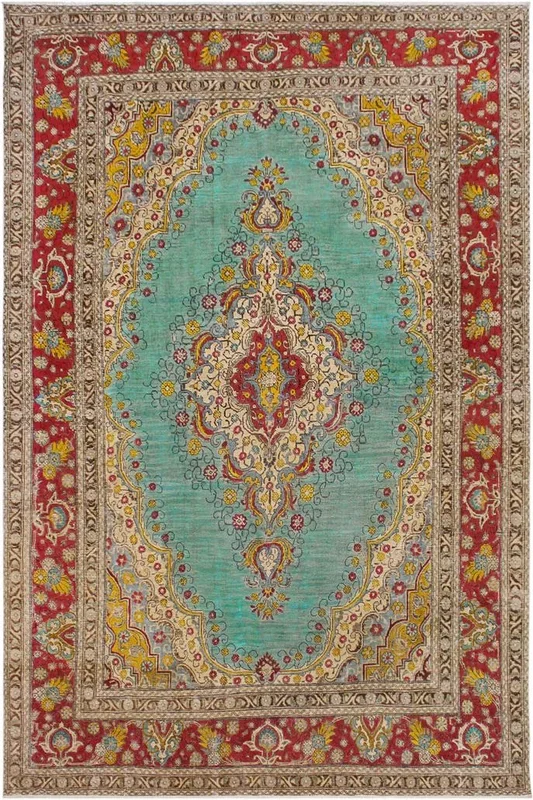 Retro Vintage Soliz Blue/Red Wool Rug – 8’0” x 11’10”