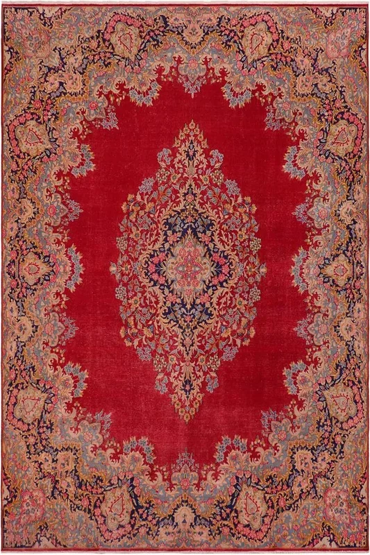 Retro Vintage Staggs Red/Blue Wool Rug – 9’8” x 13’1”