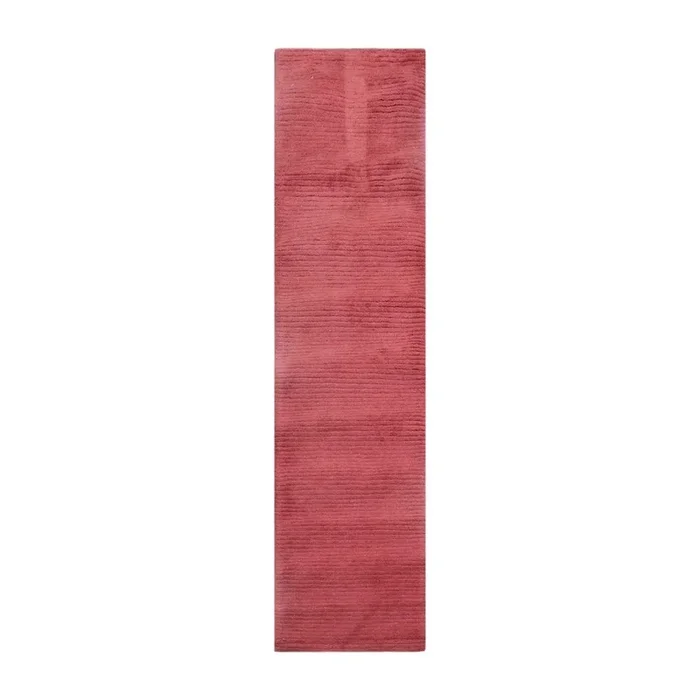 Ribbed Solid Runner Handmade Wool Modern Oriental Area Rug Raspberry 2′ x 8′