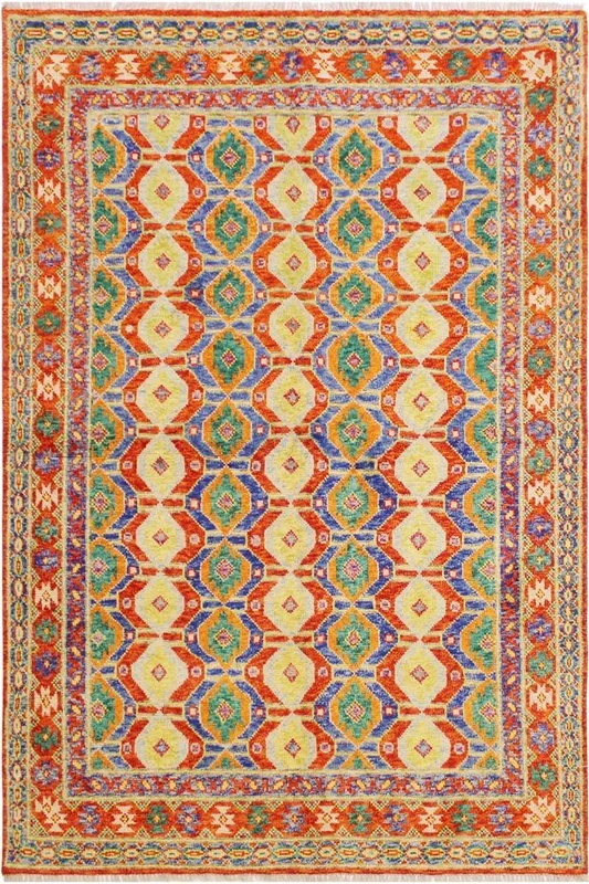 Rustic Balochi Gearldin Red/Blue Wool Rug – 5’8” x 8’0”