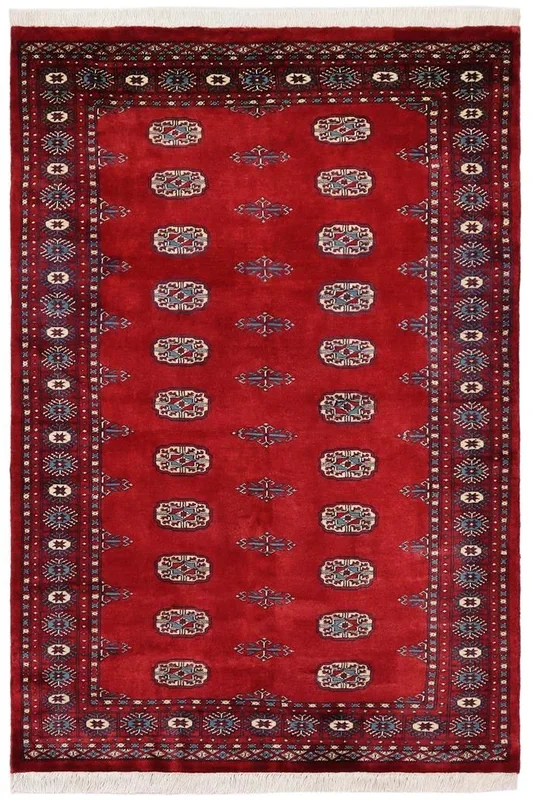 Rustic Bokhara Conner Red/Blue Wool Rug – 4’1” x 6’0”