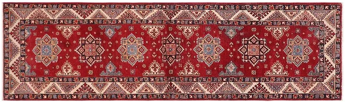 Rustic Kazak Bella Red/Beige Wool Runner – 2’7” x 9’6”