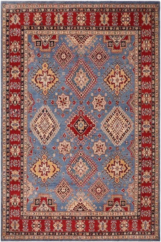 Rustic Kazak Damon Light Blue/Red Wool Rug – 8’1” x 9’7”
