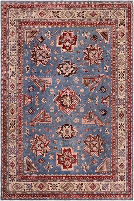 Rustic Kazak Valentin Light Blue/Beige Wool Rug – 10’2” x 12’10”