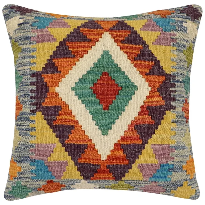 Rustic Lavenia Turkish Hand-Woven Kilim Pillow