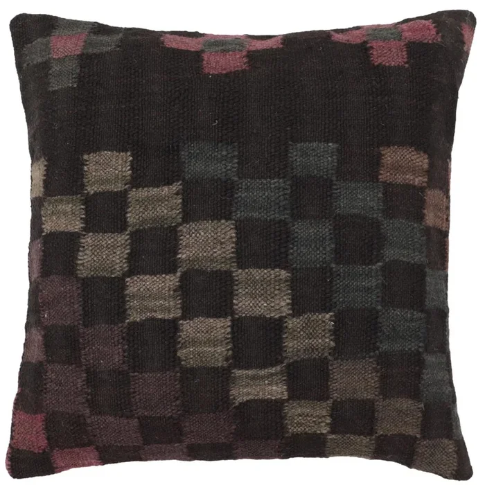 Rustic Stark Turkish Hand-Woven Kilim Pillow