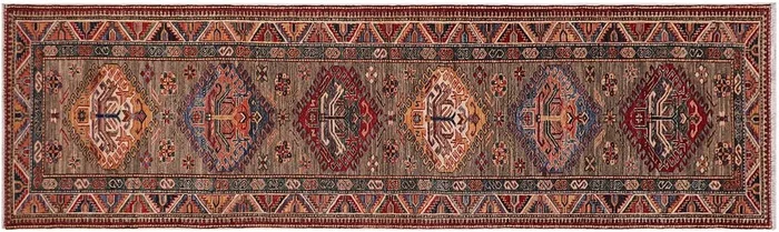 Rustic Super Kazak Jazmine Gray Wool Runner – 2’9” x 10’5”