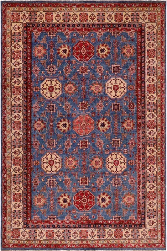 Rustic Super Kazak Nathanie Lt. Blue/Tan Wool Rug – 8’1” x 10’0”