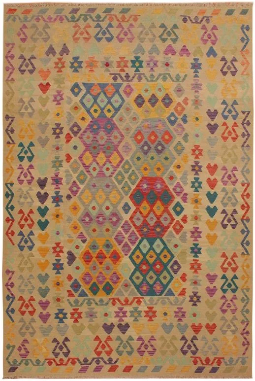 Rustic Turkish Kilim Janay Hand-Woven Wool Rug – 6’7” x 10’0”