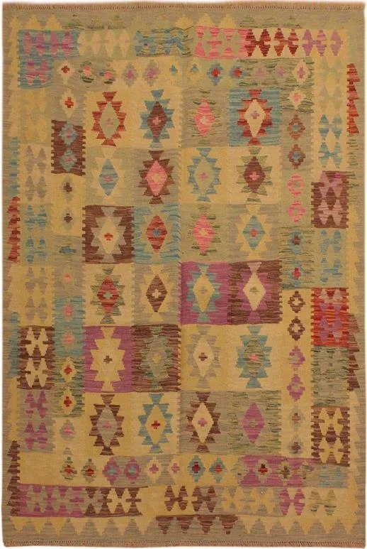 Rustic Turkish Kilim Latasha Hand-Woven Wool Rug – 5’0” x 6’8”