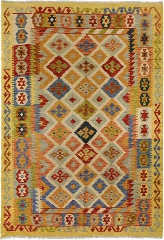 Rustic Turkish Kilim Ozara Hand-Woven Wool Rug – 5’0” x 6’5”