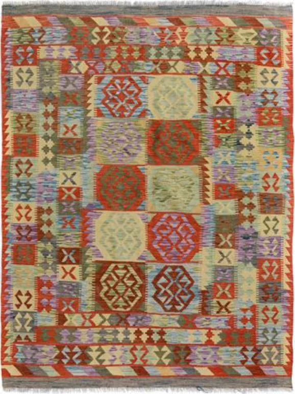 Rustic Turkish Kilim Stan Hand-Woven Wool Rug – 4’10” x 6’7”