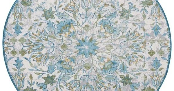 Safavieh Barbados BAR513 Ivory / Light Blue 6′-6″ X 6′-6″ Round Area Rug
