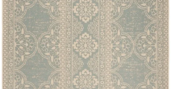 Safavieh Linden Cream / Aqua LND174 6 ft. 7 in. X 6 ft. 7 in. Square Rug