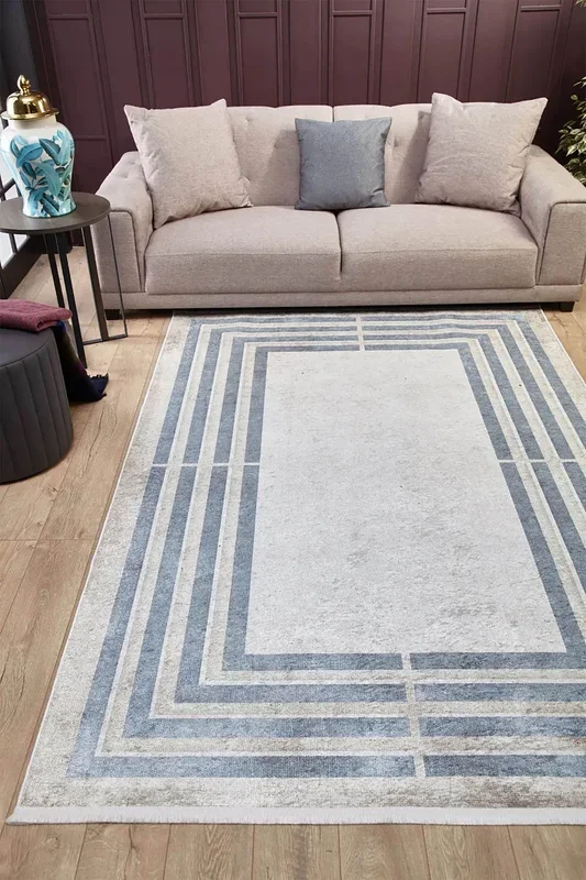 Savanna Geometric Design Blue Gray Luxury Rug