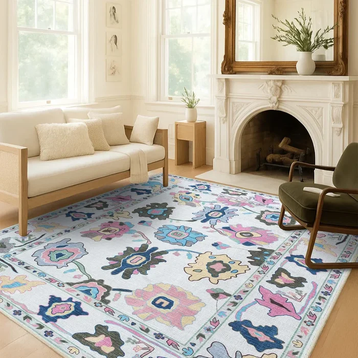 Sawsan Pastel Colorful Floral Modern Oushak Rug
