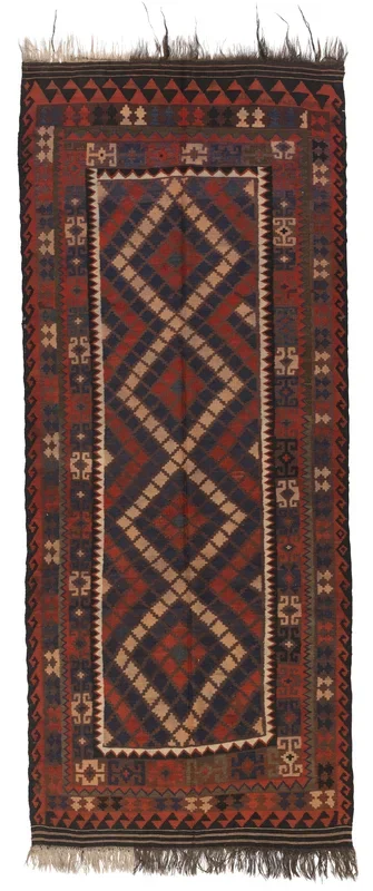 SEMI ANTIQUE AFGHAN MAIMANA KILIM 5′ X 9′