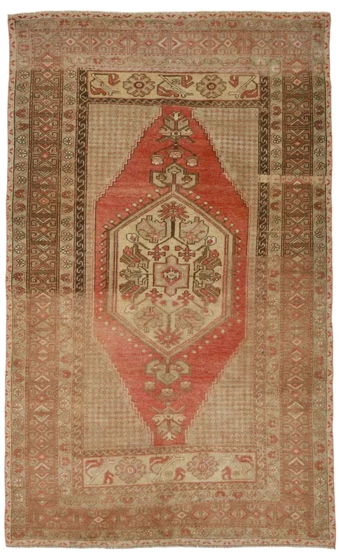 Semi Antiuqe Rug – Turkish Vintage Rug,Beige/Brown, 4’7″ x 7’6″ ft