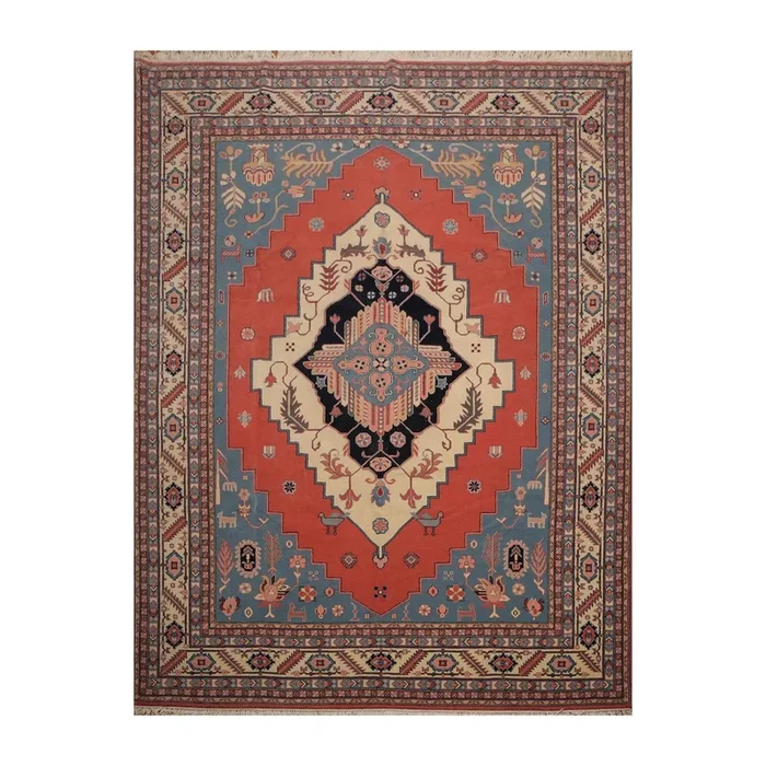 Seraapi Romanian Hand Knotted Wool Traditional Area Rug Coral 8’10″ x 12’1″