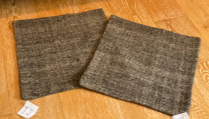 Set of 2 Vintage Turkish Kilim Pillows 19″ X 19″ Brown Tweed Grain Sack Fragments 1970’s (covers only) 1298, 1263