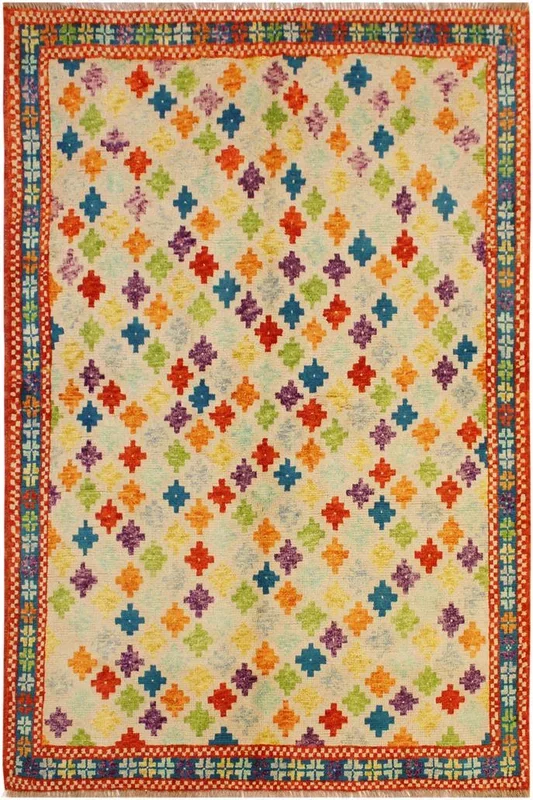 Shabby Chic Balochi Albertin Beige/Teal Wool Rug – 5’0” x 6’6”