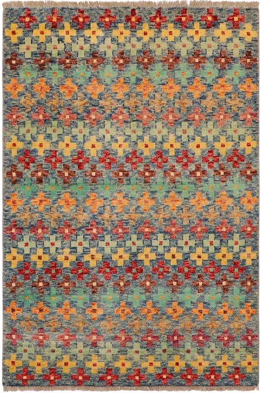 Shabby Chic Balochi Kara Blue/Red Wool Rug – 3’4” x 5’1”