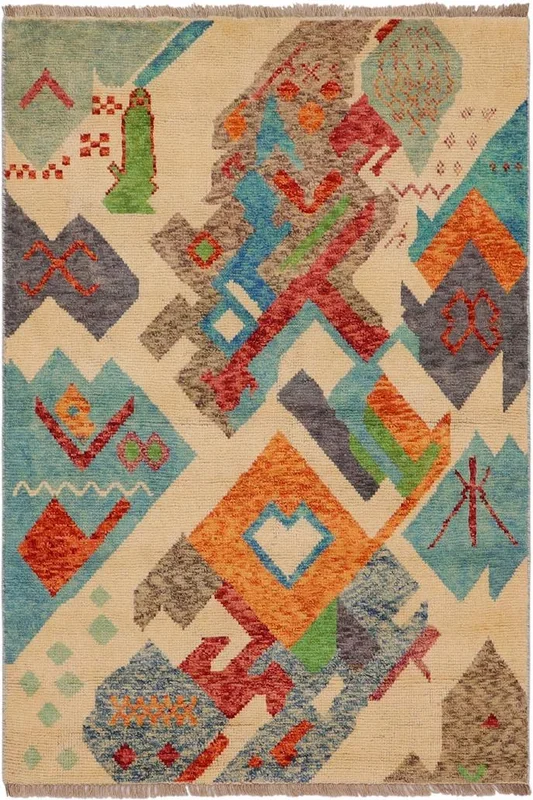 Shabby Chic Balochi Priscill Beige/Blue Wool Rug – 3’6” x 5’1”