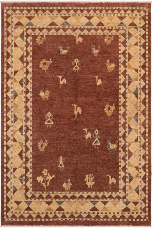 Shabby Chic Gabbeh Clarice Brown/Beige Wool Rug – 7’8” x 9’11”