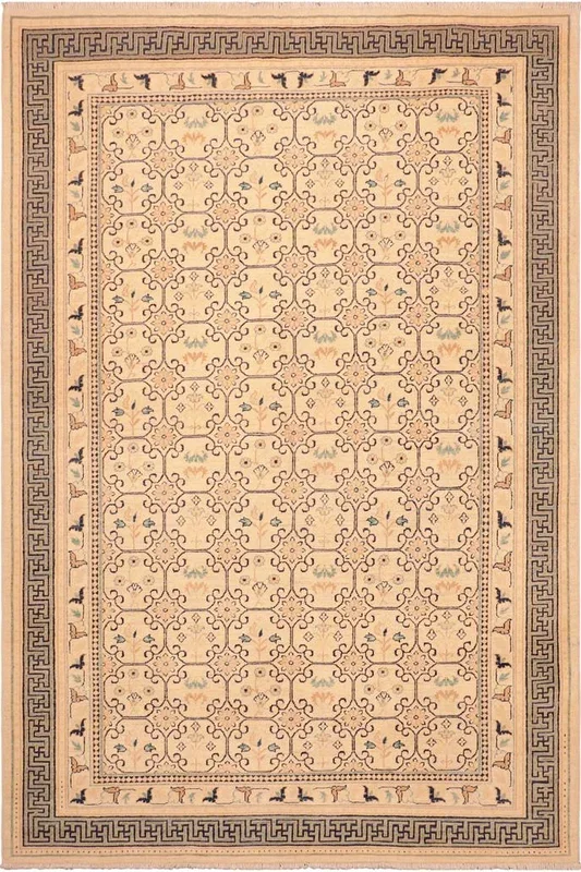 Shabby Chic Ziegler Buffy Beige/Green Wool Rug – 6’2” x 9’3”
